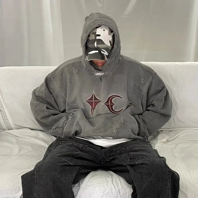 Star & Moon Distressed Hoodie