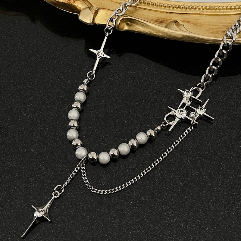 Cross Star Pearl Brace Necklace
