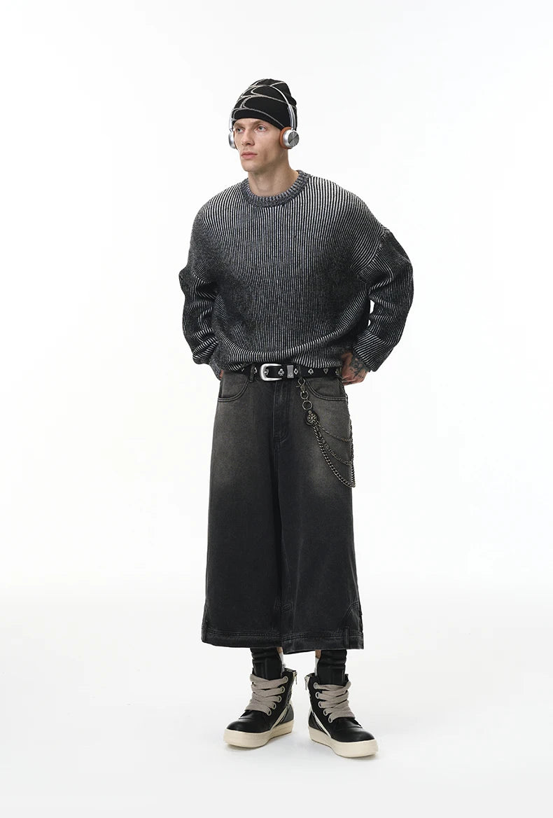 Steel Gradient Cable-Knit Sweater