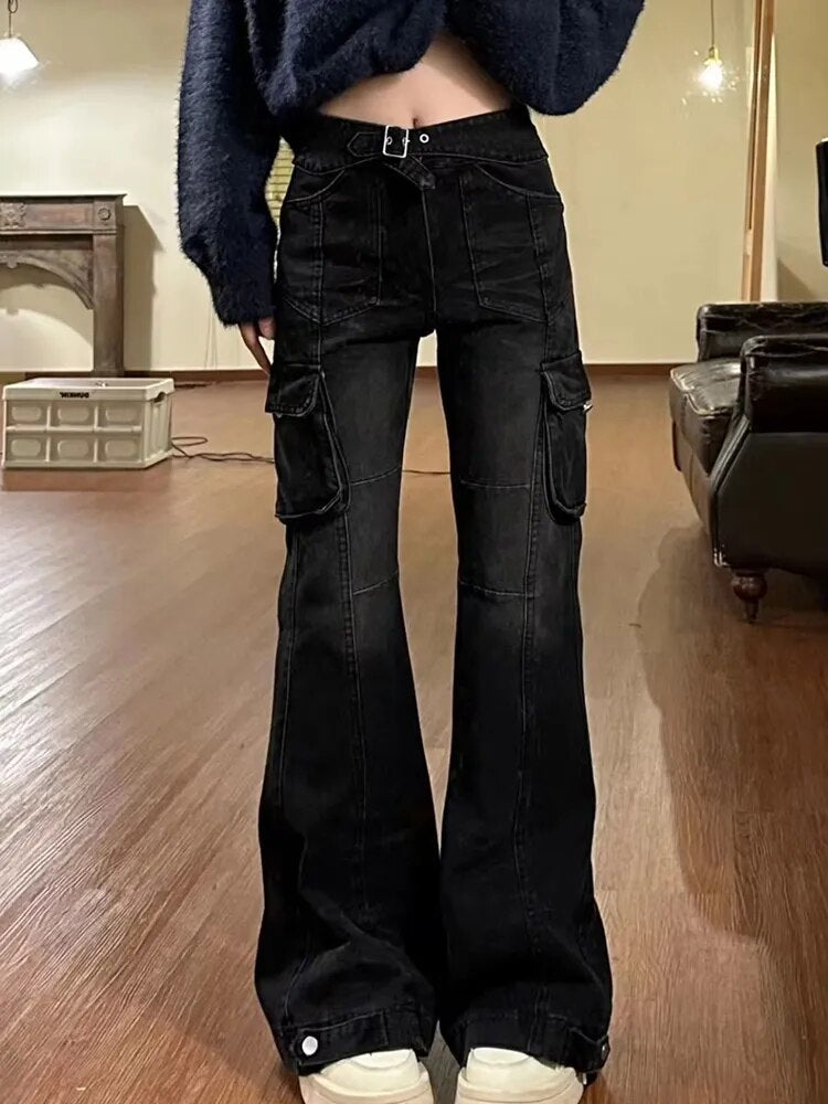 Slim Denim Flare Cargo Pants