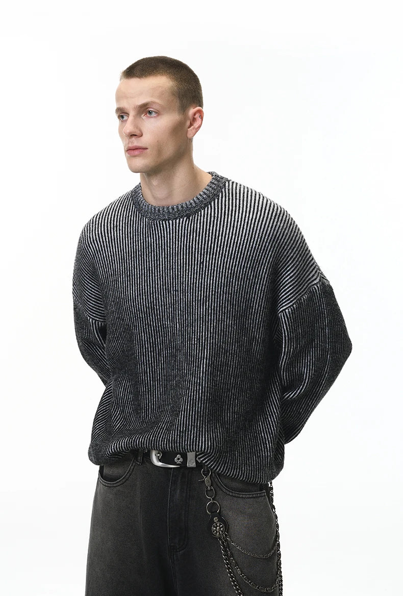 Steel Gradient Cable-Knit Sweater