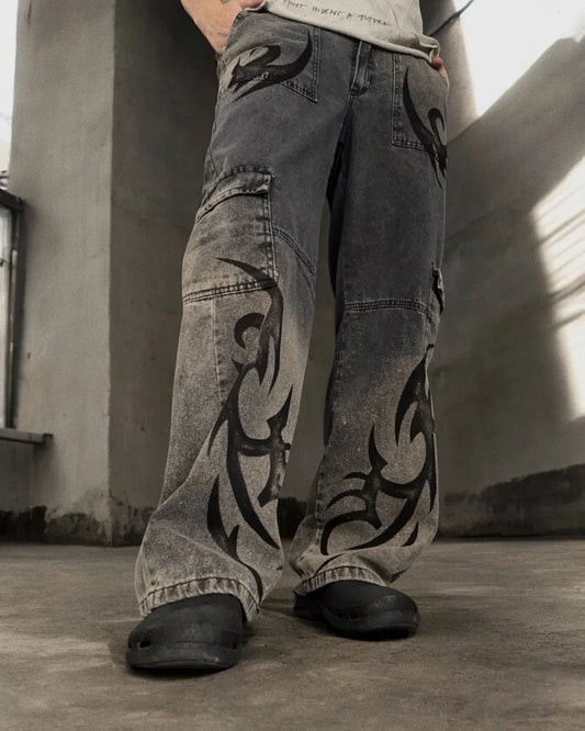 Curse Mark Denim Cargo Pants