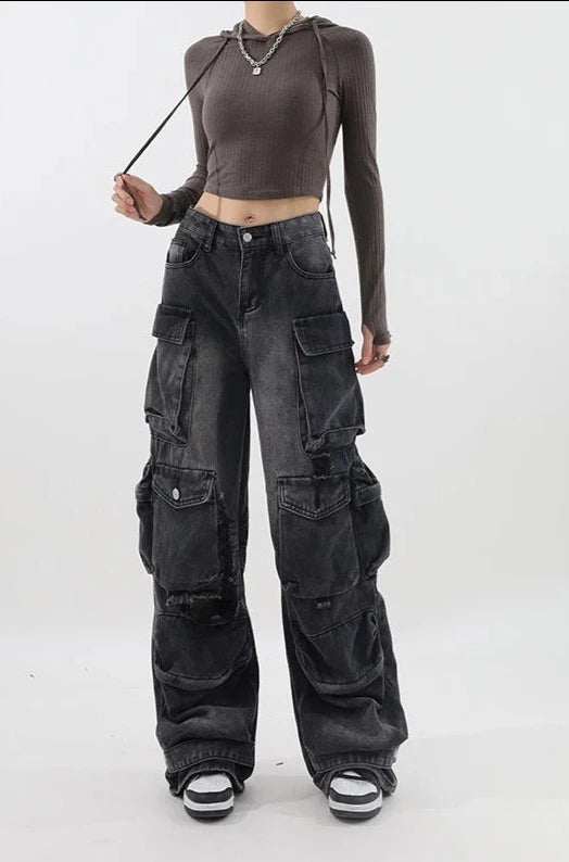 シャドウタックデニムカーゴジーンズ