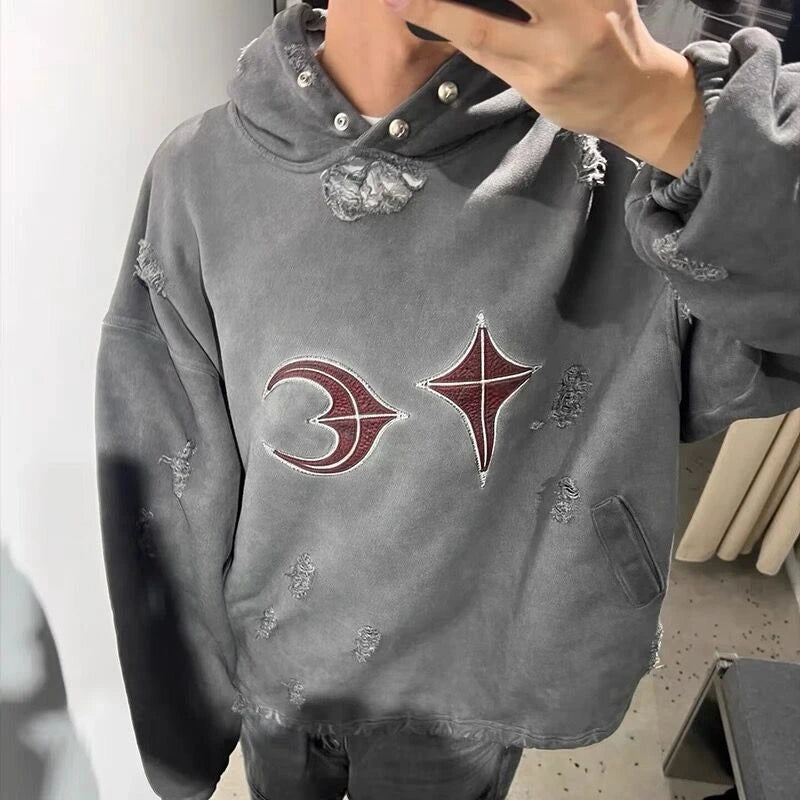 Star & Moon Distressed Hoodie