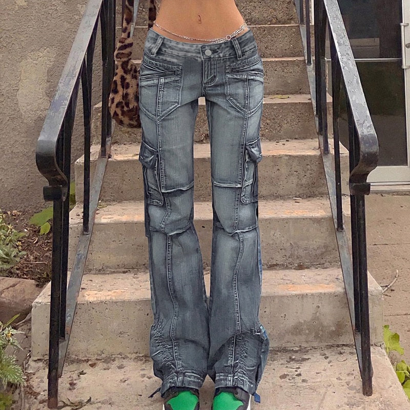 Low Waist Vintage Denim Cargo Pants