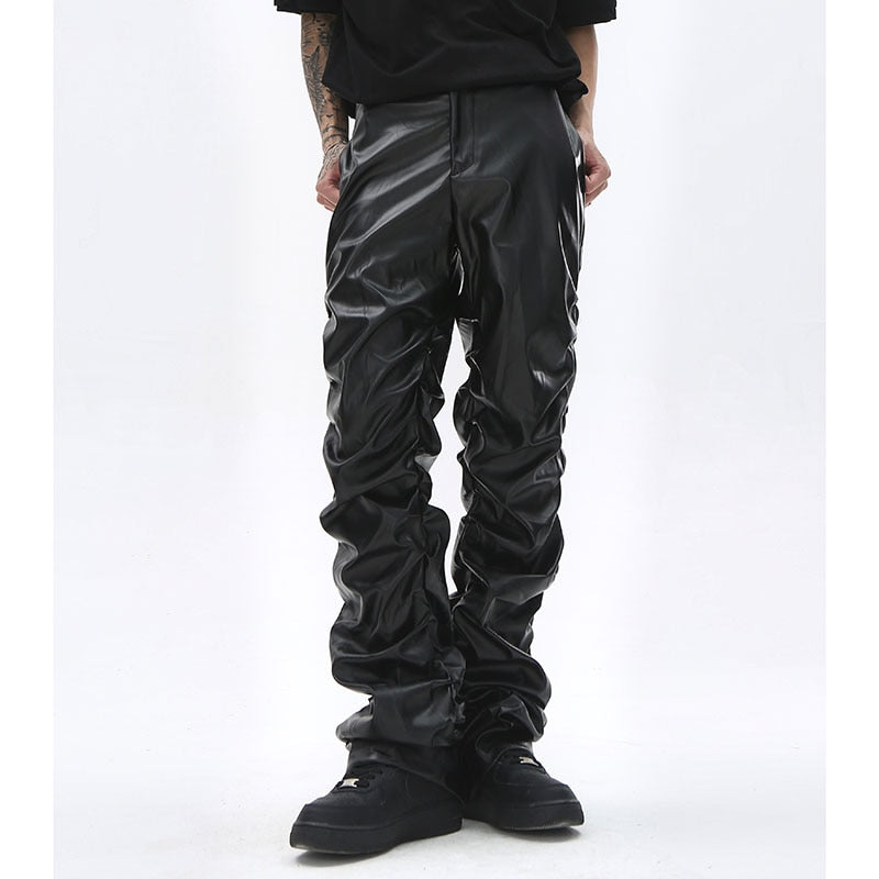 Pleated Leather Pants