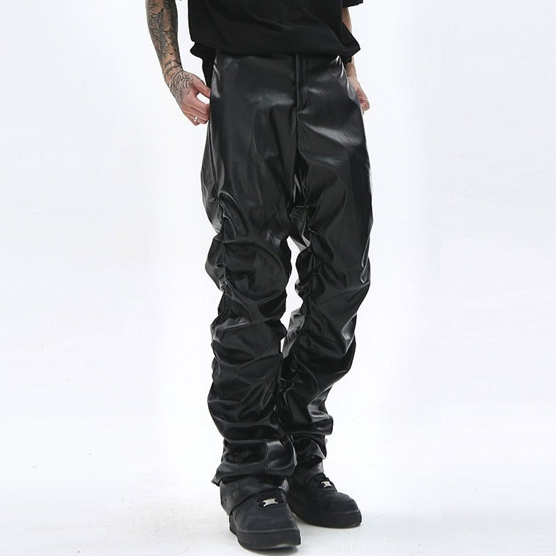 Pleated Leather Pants