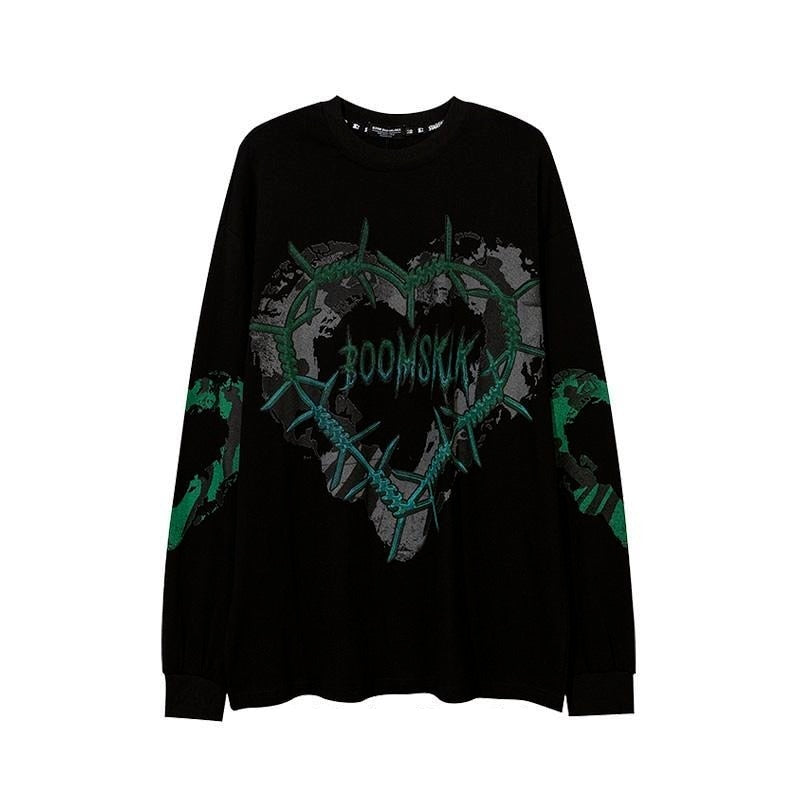 Goth Green Spiked Heart Pullover - SHIRO KAGE