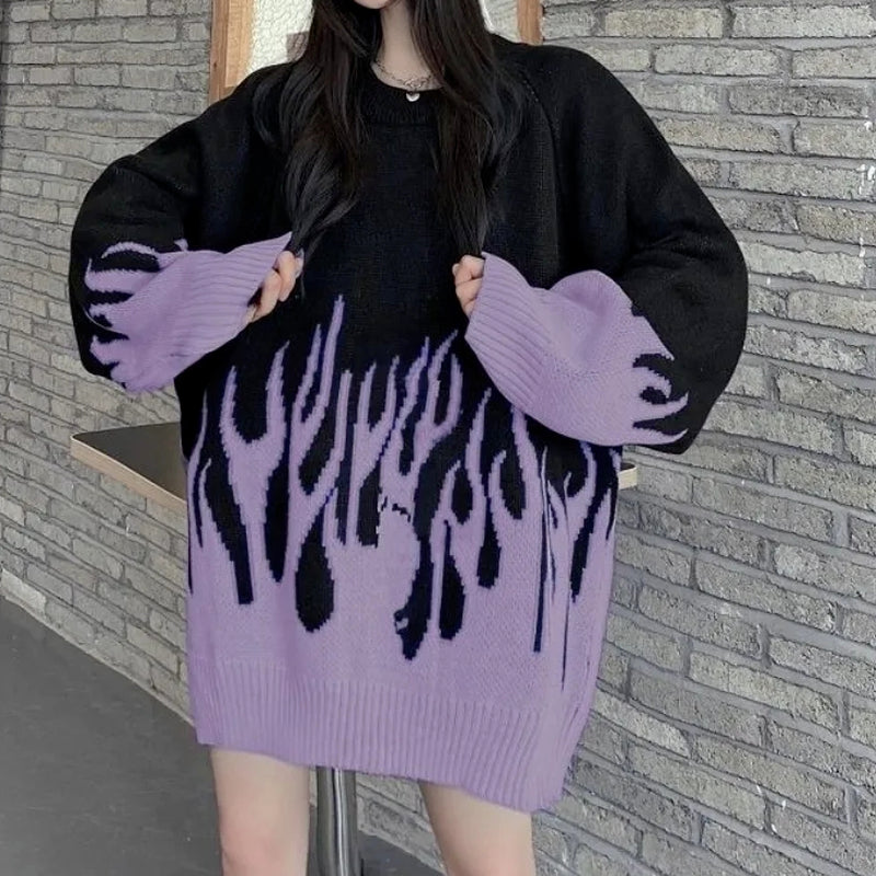 Purple Fire Knitted Sweater - SHIRO KAGE