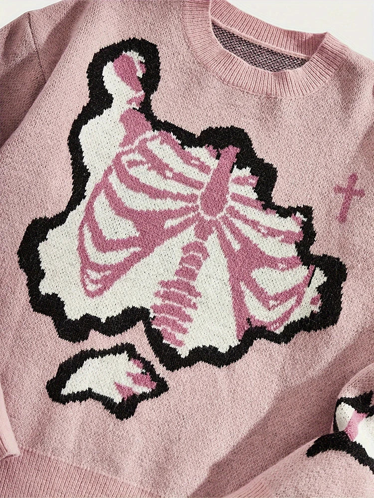 Pink Skeleton Knit Sweater