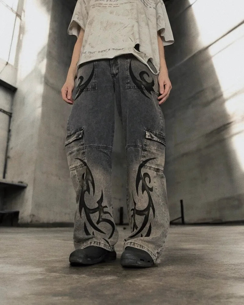 Curse Mark Denim Cargo Pants