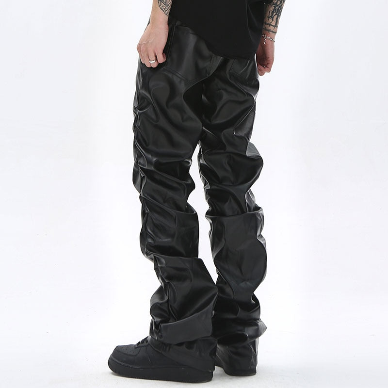 Pleated Leather Pants