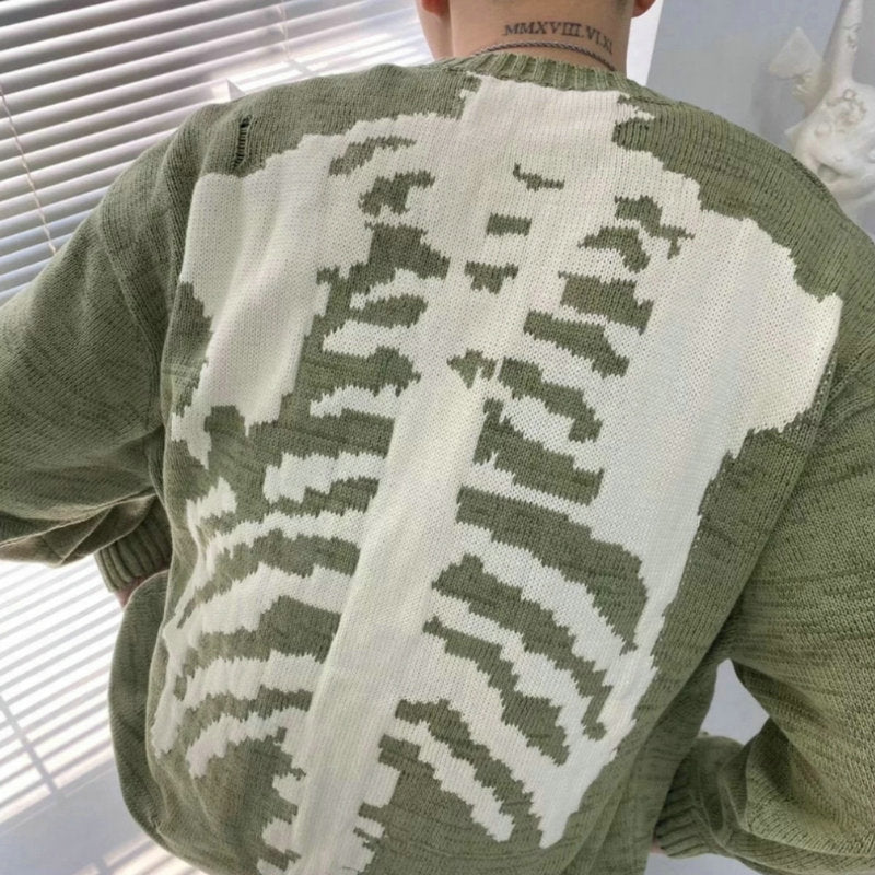 Sage Green Skeleton Knitted Sweater - SHIRO KAGE