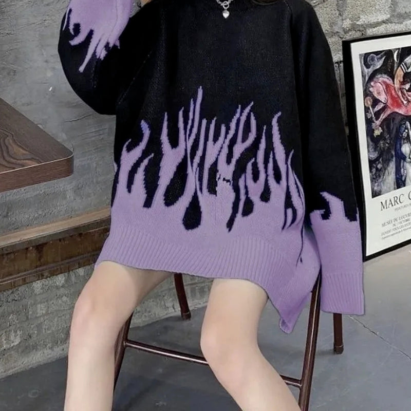 Purple Fire Knitted Sweater - SHIRO KAGE